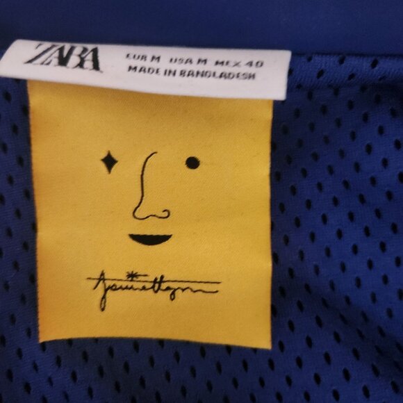 Zara Mens Blue Graphic Lightweight Jacket With Snap Buttons & Face Design - Picture 3 of 15